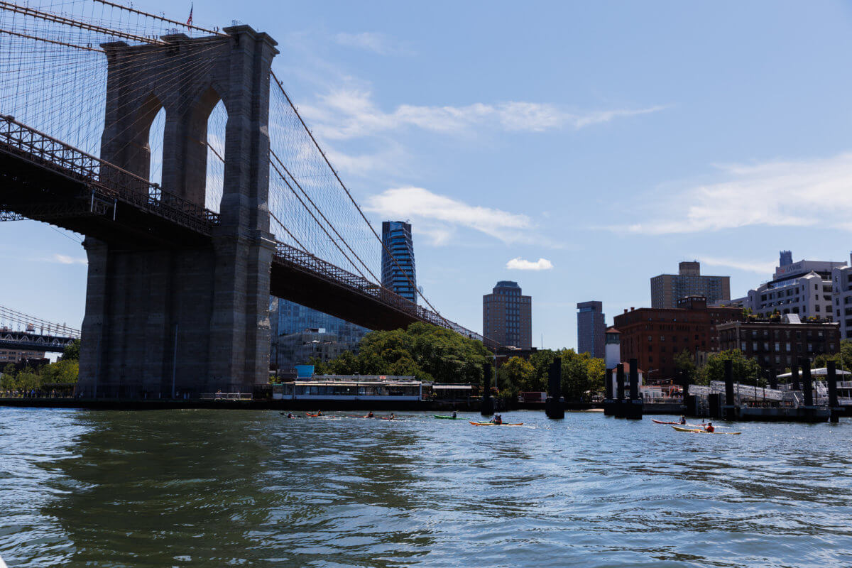 people at open water swin in east river