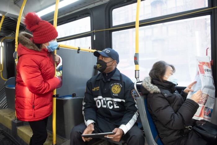 mayor eric adams on a bus