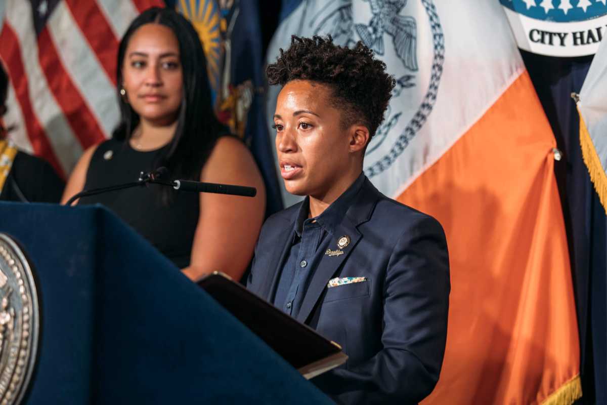 brooklyn councilmember crystal hudson at meeting press conference