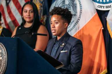 brooklyn councilmember crystal hudson at meeting press conference