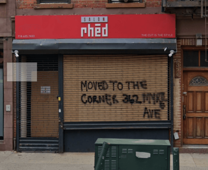 salon rhed in fort greene boarded up after fire