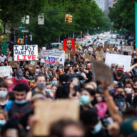 protestors at NYPD/BLM protest