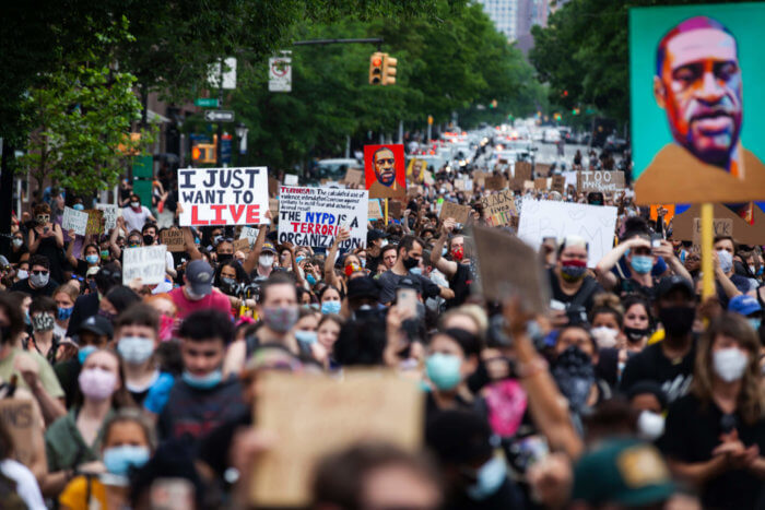 protestors at NYPD/BLM protest