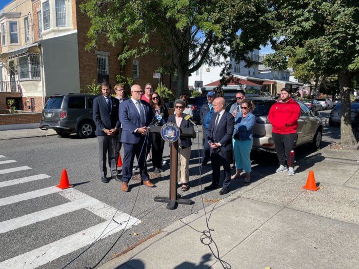 state senator andrew gounardes at sewer press conference