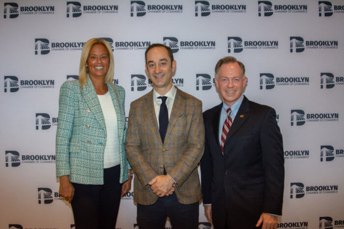 Ana Oliviera, Board Chair of the Brooklyn Chamber of Commerce with Randy Peers, President and CEO of the Brooklyn Chamber of Commerce and Andrew Rigie, Executive Director of the NYC Hospitality Alliance