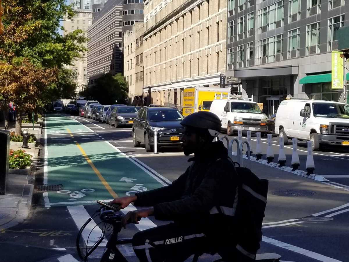 bike rider on schermerhorn street