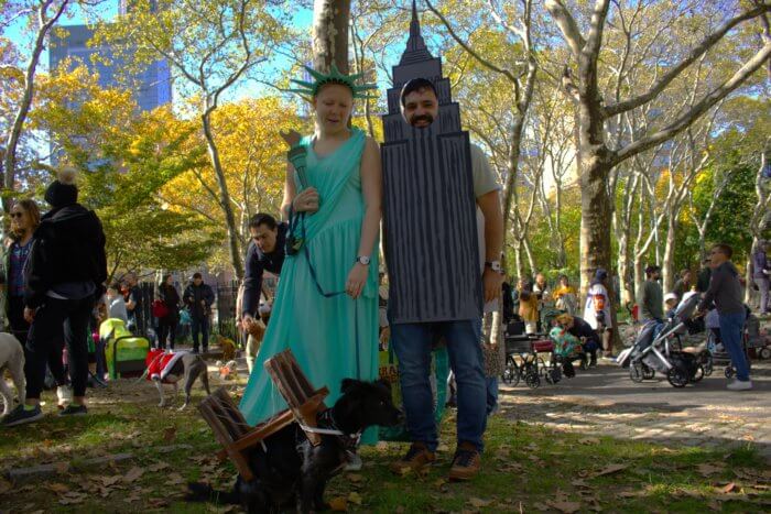 dog costume with people as