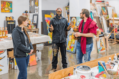 artist speaking at shop the studios