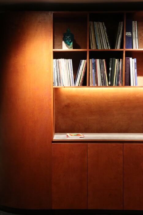 records on shelf at tower labs