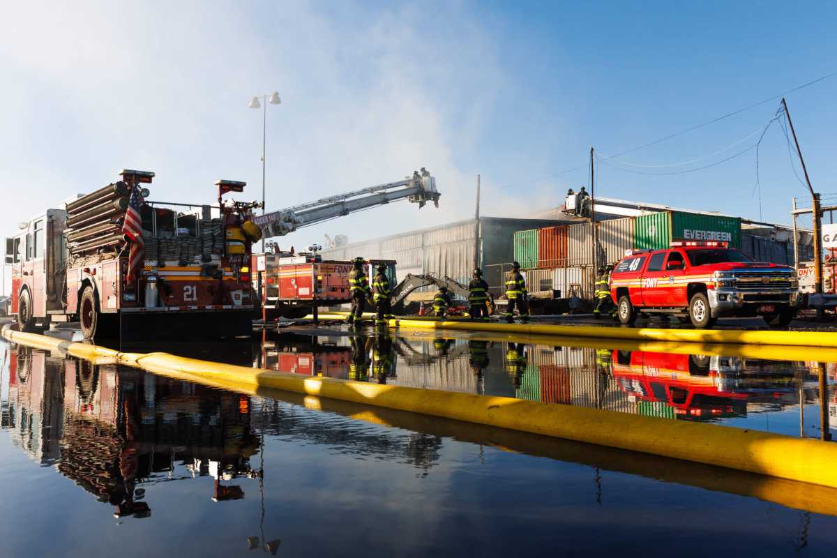 fire truck at red hook warehouse fire