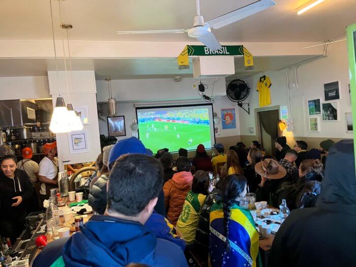 people watch world cup game at Brooklyn bar