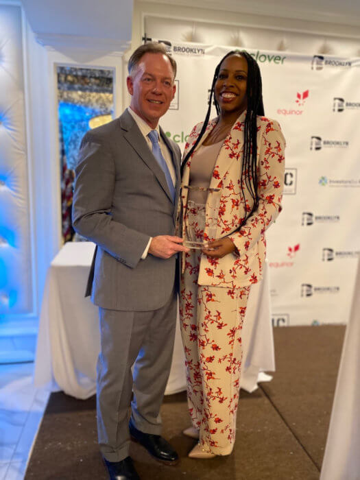 Randy Peers (left) with Margaret Anadu, President of the Vistria Group (right) at the Brooklyn Chamber of Commerce's Annual Winter Gala.