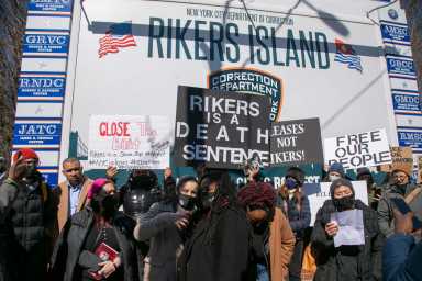 people outside rikers island jail