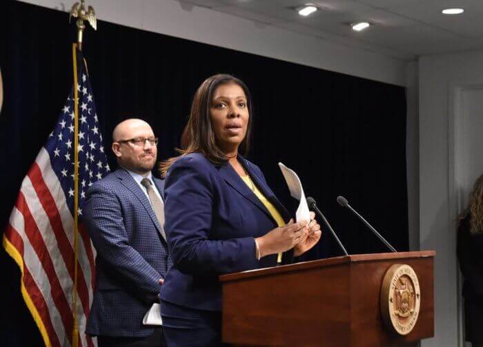 Attorney General Letitia James files lawsuit against fake corporation that swindled nearly $100,000 from Sahadi's grocery store.