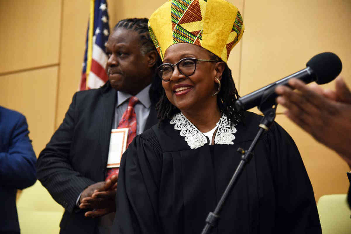 harriet s. thompson being sworn in