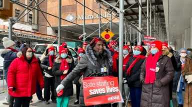 NYSNA president, Nancy Hagans, announces three hospitals have reached a new contract deal pending vote approval.