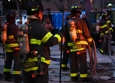 Firefighters respond to the fire scene in East New York.