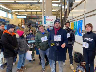 gounardes speaks at MTA race press conference