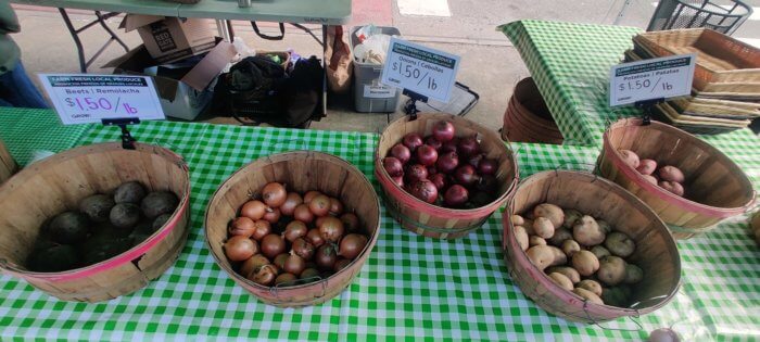 Baskets of vegetables at the Crown Heights Farm stand