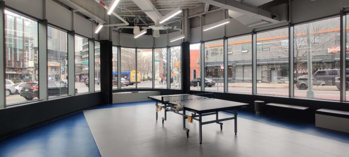 ping pong tables and windows