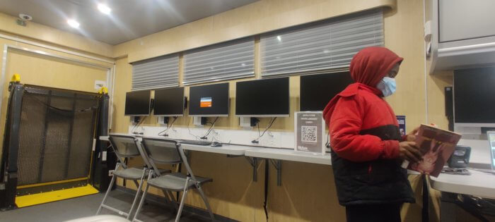 computers inside of the Brooklyn Public Library's Techmobile