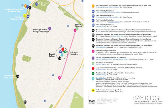 Map of art installations and activities at "Bay Ridge Through an Ecological Lens".