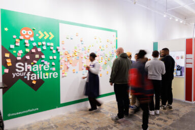 Visitors at the Museum of Failure's opening in Industry City.