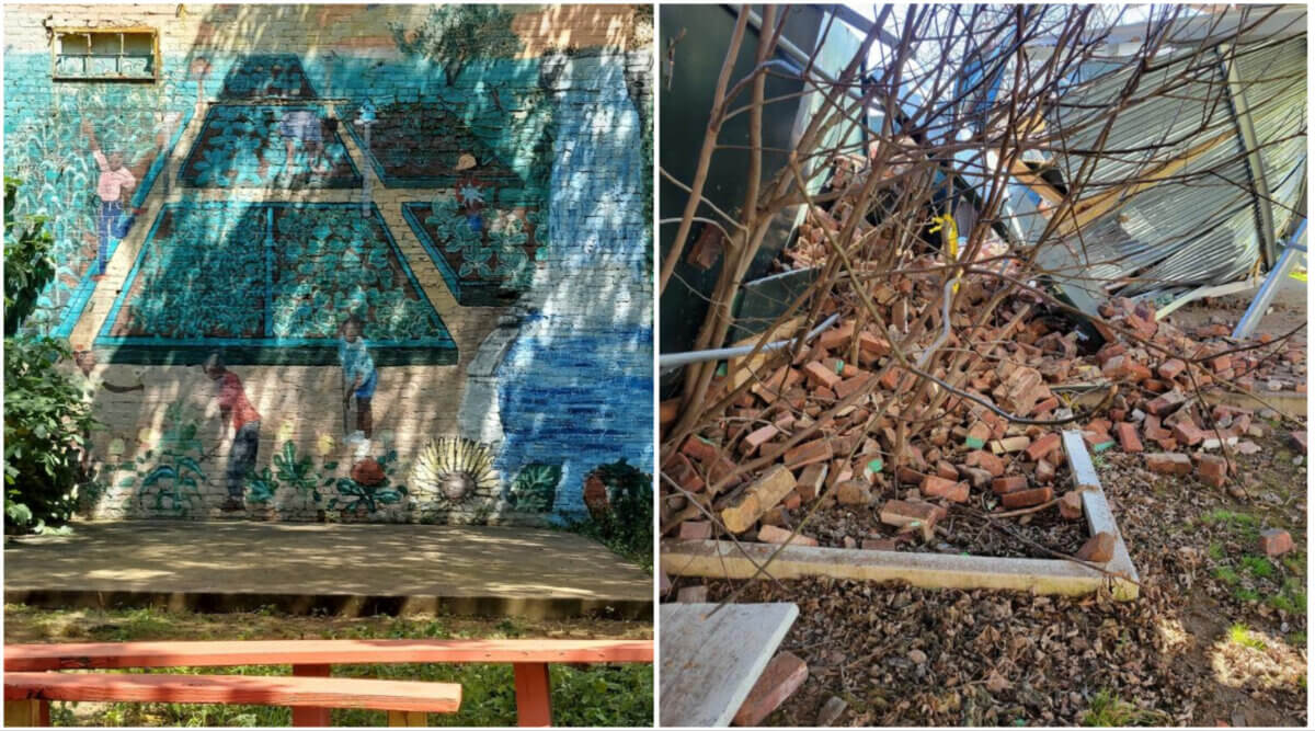 mural and demolished wall at brownsville community garden