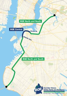 Rendering of design proposal for NYCDOT's new plans for BQE corridor vision.