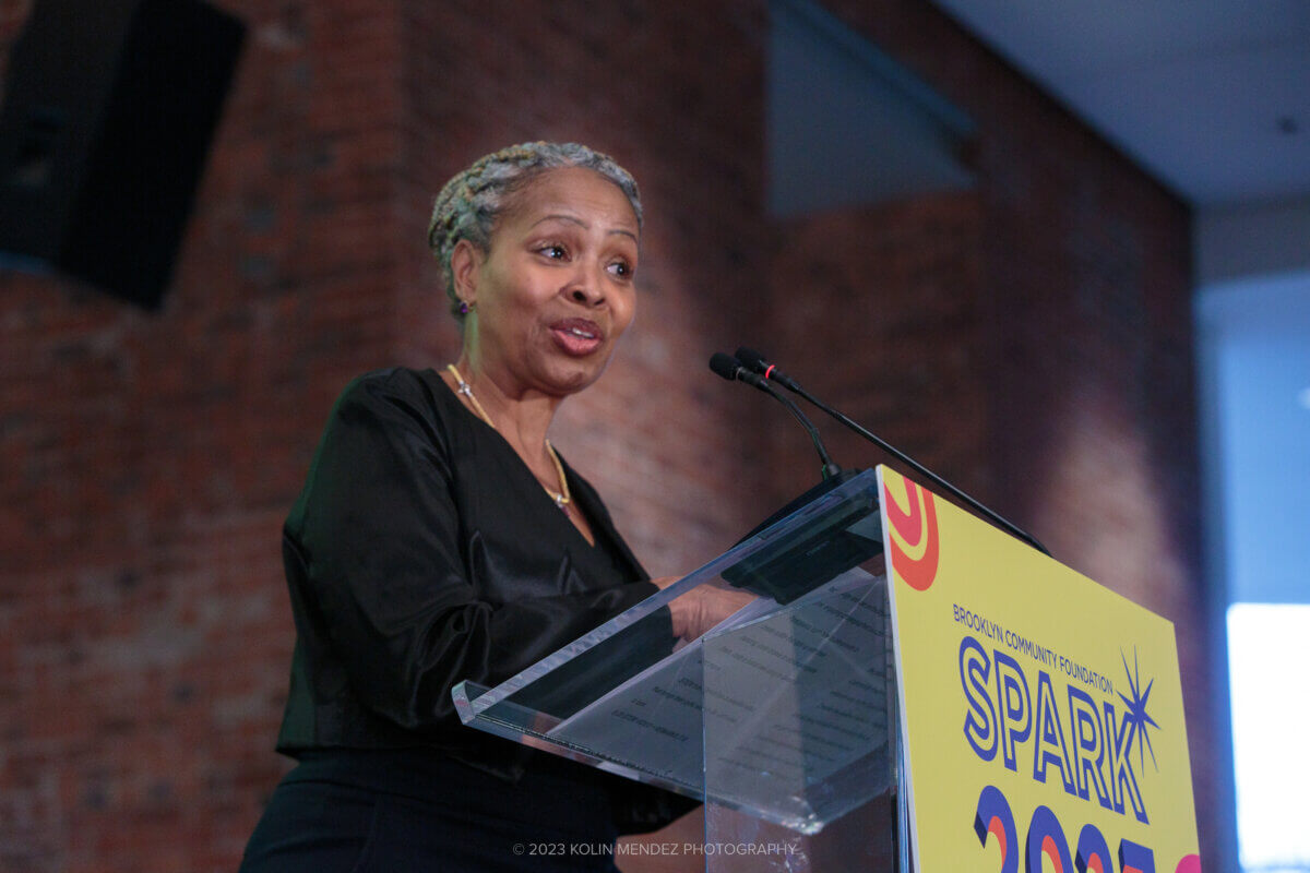 Dr. Jocelynne Rainey, the President & CEO of the Brooklyn Community Foundation, speaks at the Spark Breakfast.