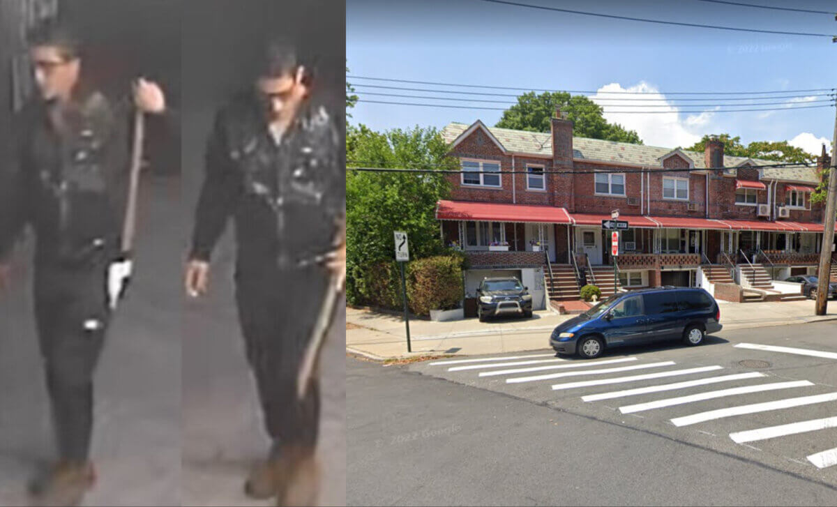 The suspect (left) attacked the non-binary victim at the intersection of E. 36th Street and Flatlands Avenue in Marine Park (right).
