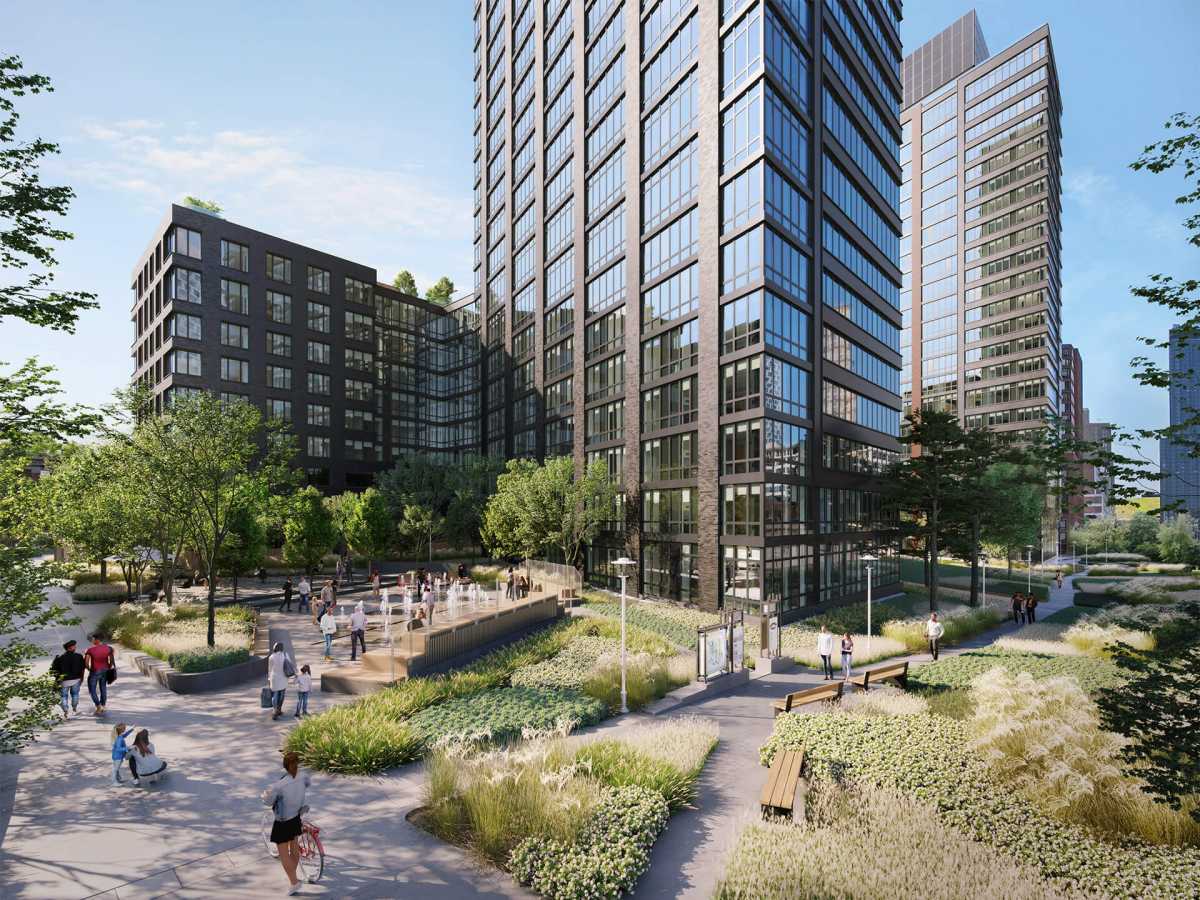 A view of 595 Dean St. apartment building with 240 affordable housing units.