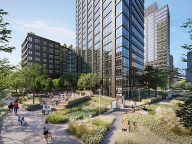 A view of 595 Dean St. apartment building with 240 affordable housing units.