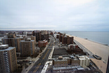 Apartment buildings by the beach.