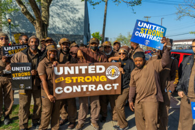 UPS Teamster Local 804 members at a rally for stronger union contracts.