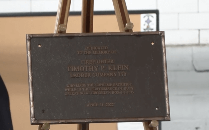 The plaque unveiled Monday at Engine Company 257