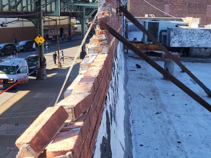 collapsed wall on funeral home