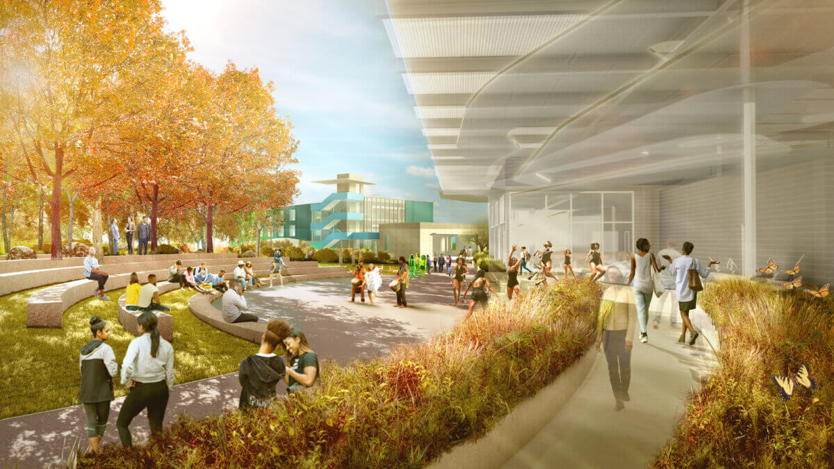Rendering of the future charter school campus at Floyd Bennett Field.