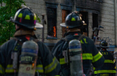 Firefighters operate at the scene of a two alarm fire at 222 Brooklyn Ave. in Crown Heights.