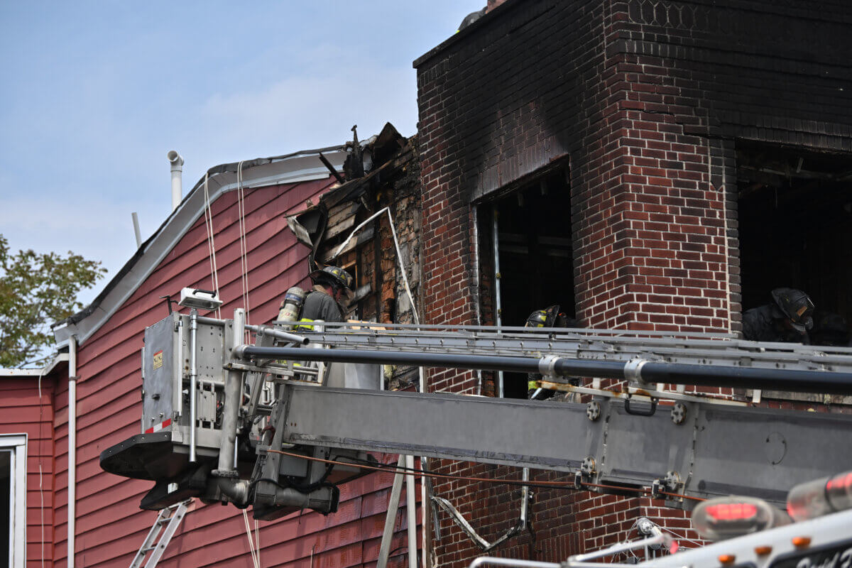 Firefighters work to put out the blaze in Ocean Hill.