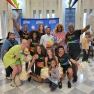 Brooklyn Borough President Antonio Reynoso with members of Gotham Cheer.