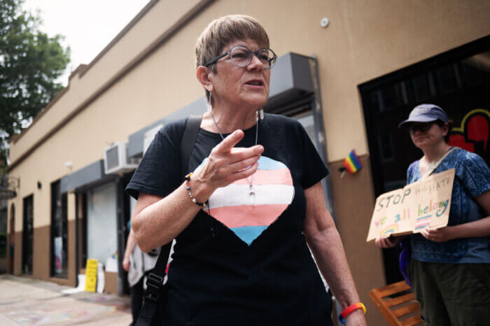 Margaret Farrara, mother of a transgender daughter, showed up to the protest