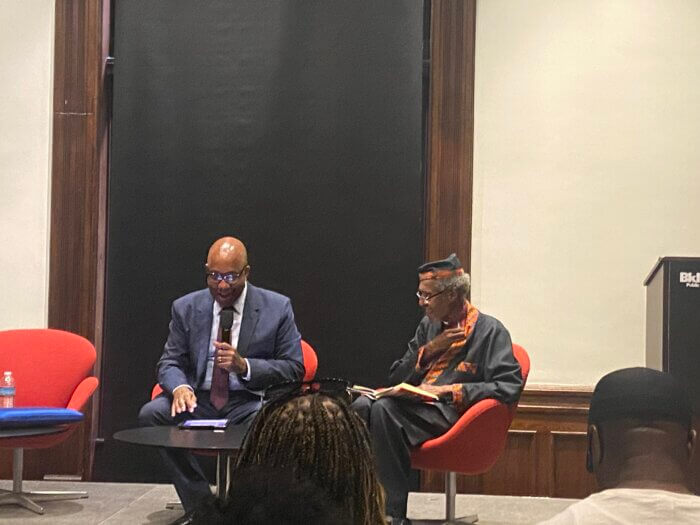 Errol Louis and the Reverend Dr. Herbert Daughtry speaking at the Center for Brooklyn History.