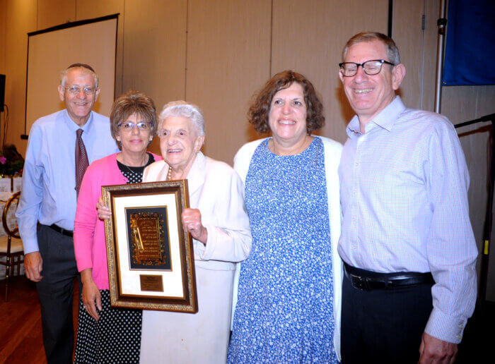 Longterm Maimonides volunteer and Holocaust survivor Margot Lowenstein honored at the Maimonides volunteer luncheon.