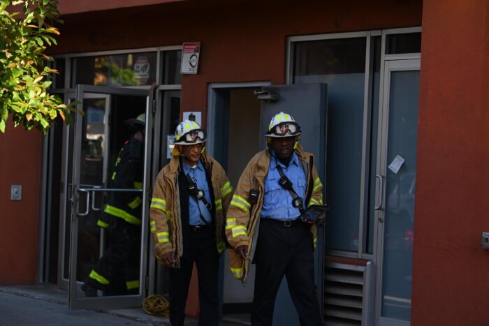 firefighters at post office fire