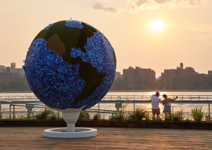 Globe at mini golf court in Domino Park