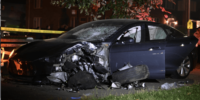 totaled tesla after ocean parkway crash