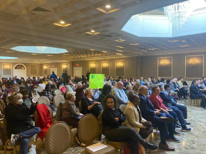 A crowd of locals openly opposed the building of a casino in Coney Island at a community meeting earlier this year.