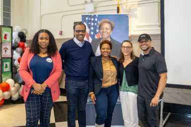 Housing leaders speak at East NY panel. (L-R) Asia Thomas, Bill Wilkens, Assemblymember Nikki Lucas, Ismene Speliotis and Vernon J.