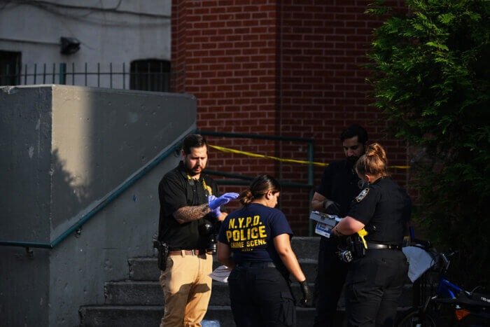 cops outside scene of bed-stuy triple shooting